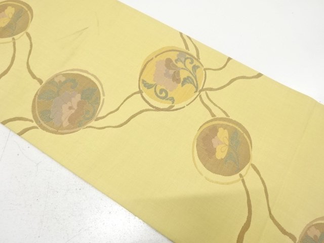 アンティーク　線描きに花丸模様織り出し袋帯（材料）